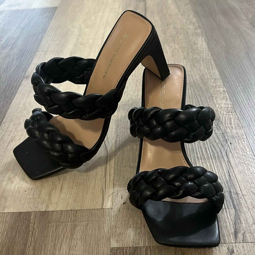 BCBG Black Braided Heel Sandal